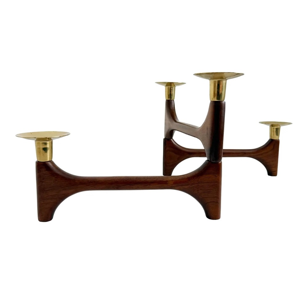 Mid-Century Danish Walnut & Brass Articulating Candle Holder